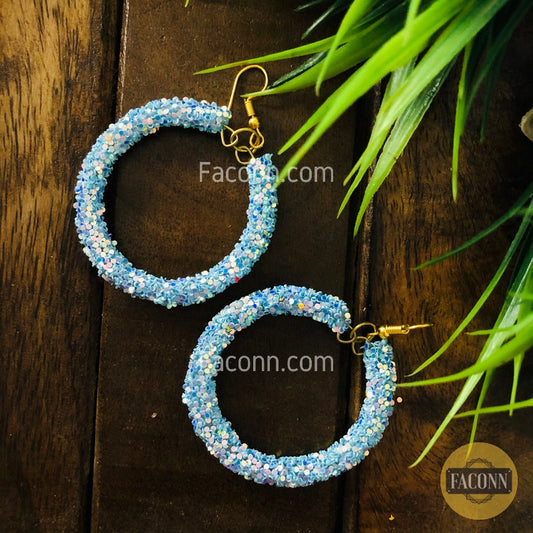 (Defected) Hoop Earrings with Glitter Sequins Set for Women Blue