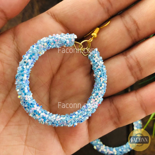 (Defected) Hoop Earrings with Glitter Sequins Set for Women Blue
