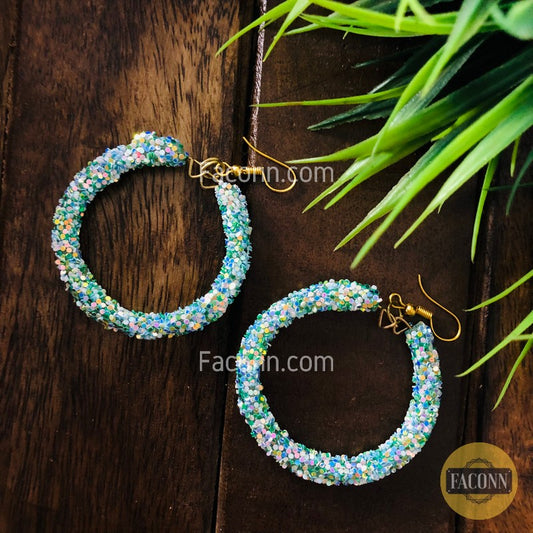 (Defected) Hoop Earrings with Glitter Sequins Set for Women Greenish Blue