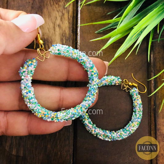 (Defected) Hoop Earrings with Glitter Sequins Set for Women Greenish Blue