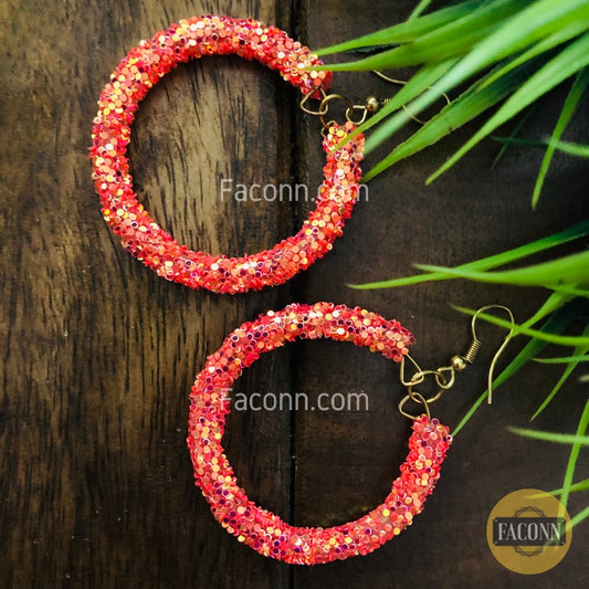 (Defected) Hoop Earrings with Glitter Sequins Set for Women Orange