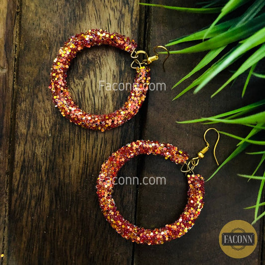 (Defected) Hoop Earrings with Glitter Sequins Set for Women Red