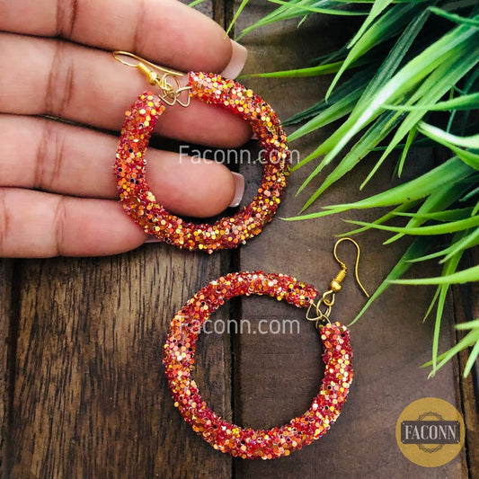 (Defected) Hoop Earrings with Glitter Sequins Set for Women Red