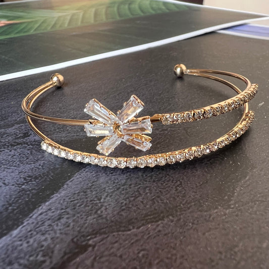 Rhinestone Gold tone dual layer adjustable bracelet