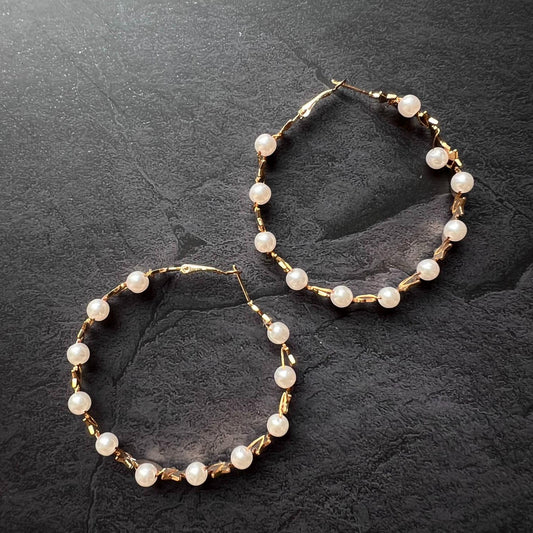 Star Pearl Golden Hoop Earrings