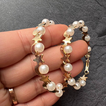 Star Pearl Golden Hoop Earrings