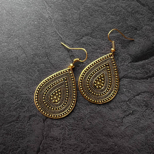 Gold Drop Shaped Design Brass Earrings