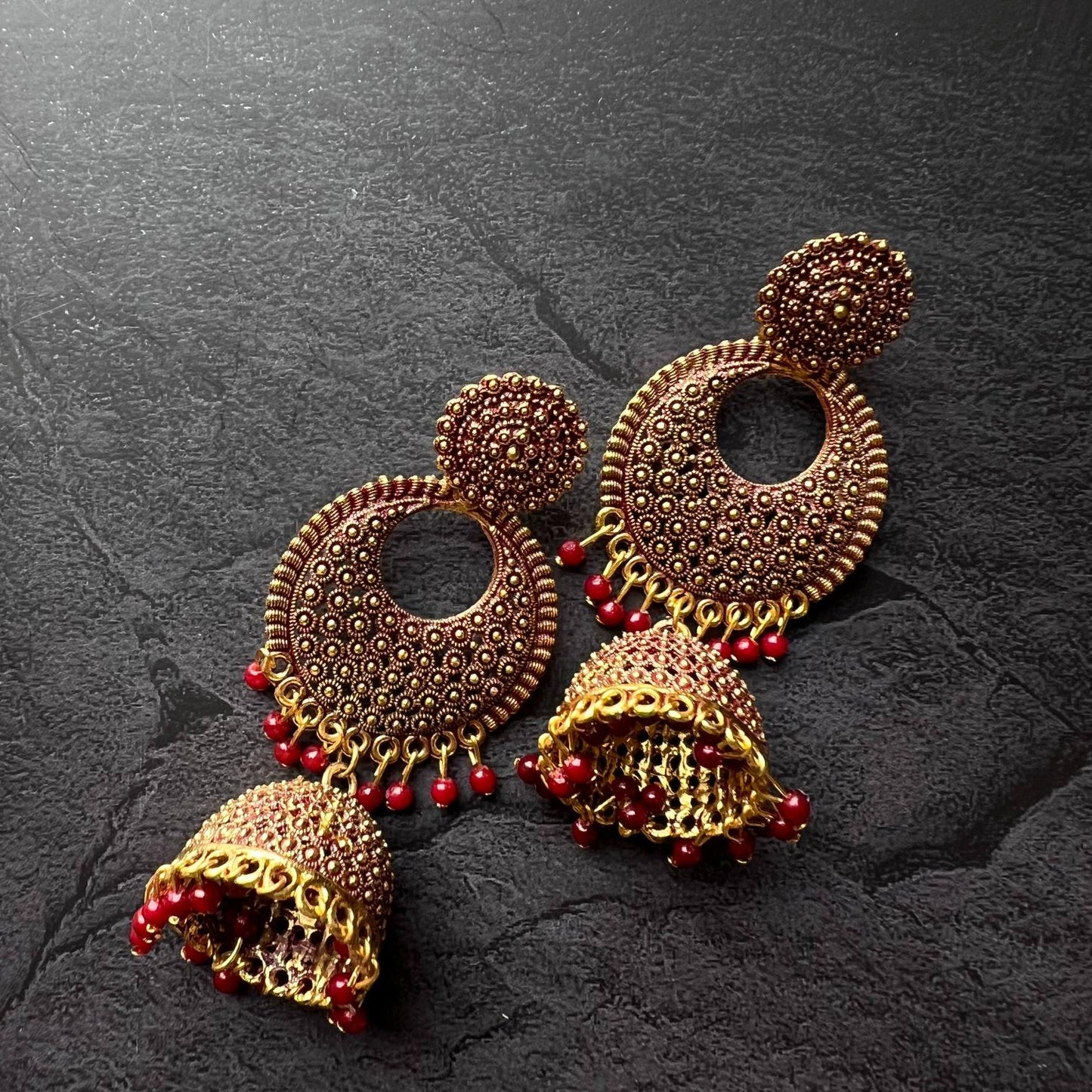 Trendy Fashion Maroon Floral Bali Earrings