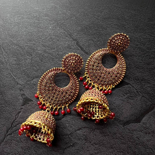 Trendy Fashion Maroon Floral Bali Earrings