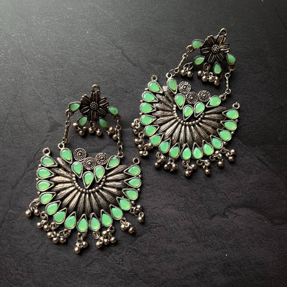 German Silver and Green Kundan Bridal Earring For Women
