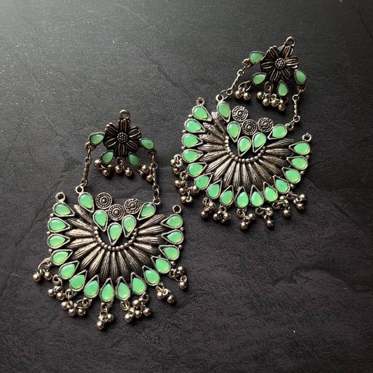 German Silver and Green Kundan Bridal Earring For Women