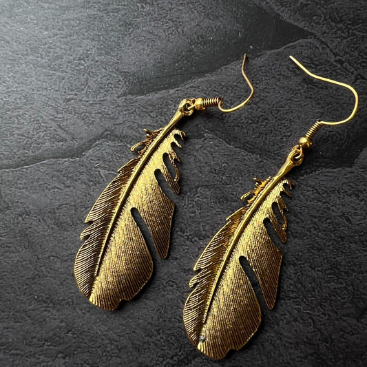 Golden Feather Brass Earrings
