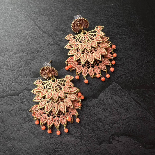 Orange 3 Layer peacock Design Earrings