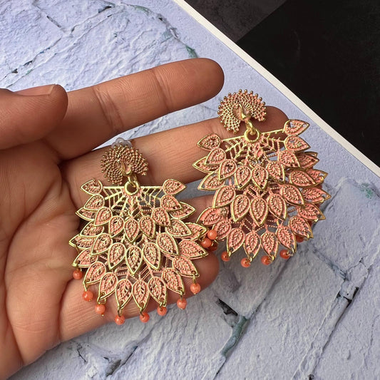 Orange 3 Layer peacock Design Earrings