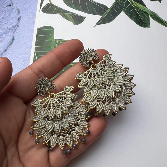 Grey 3 Layer peacock Design Earrings