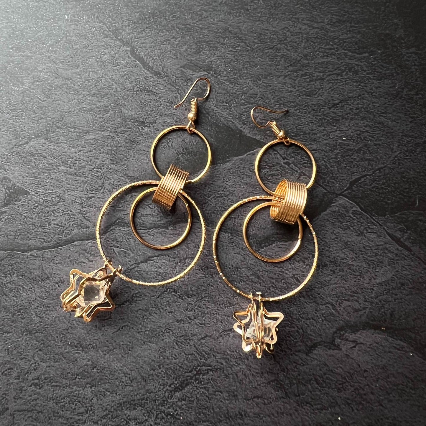 Gold Multi Layer Stone Earrings