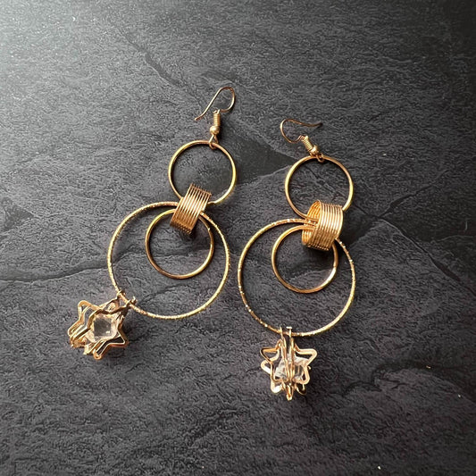 Gold Multi Layer Stone Earrings
