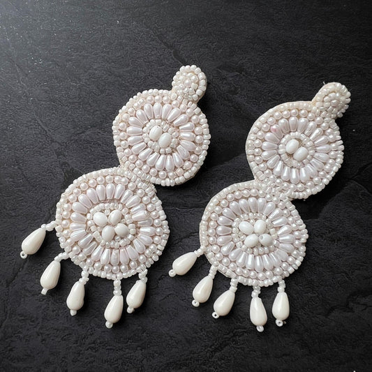 White Handmade Fabric Weightless Earrings