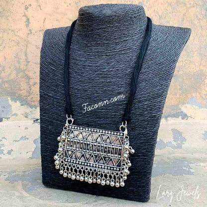 LARQ JEWELS Afghani Style Oxidized Square Pendant Necklace