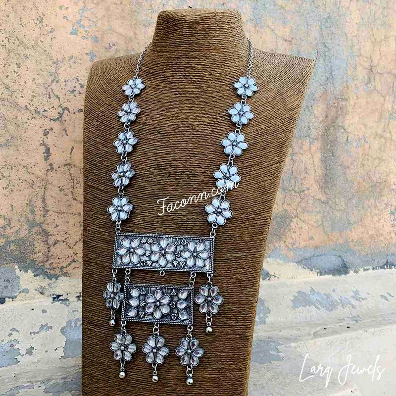 LARQ JEWELS Indian Oxidized Silver  Multiline Necklace  Set