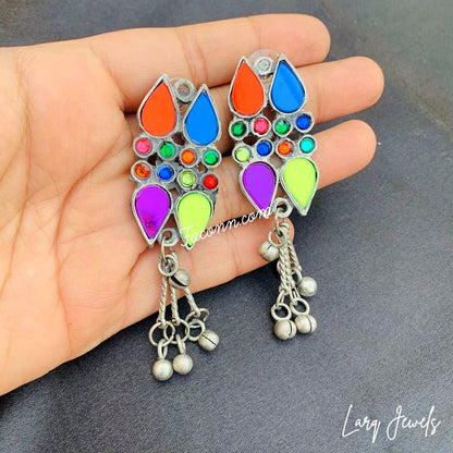 LARQ JEWELS Pink Brass Silver-Plated Afghan Tribal Oxidized Necklace