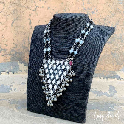 LARQ JEWELS Afghani Oxidized Silver Mirror Necklace Set
