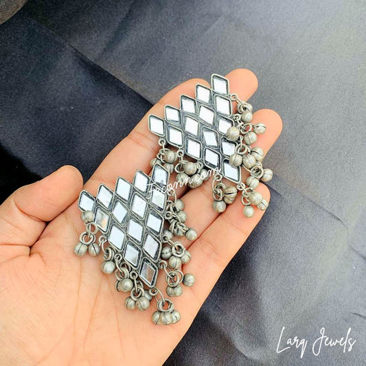 LARQ JEWELS Afghani Oxidized Silver Mirror Necklace Set