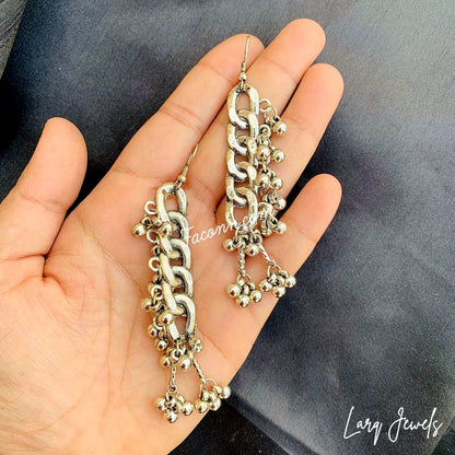 LARQ JEWELS Oxidized Silver Metal Fusion Style Long Necklace Set