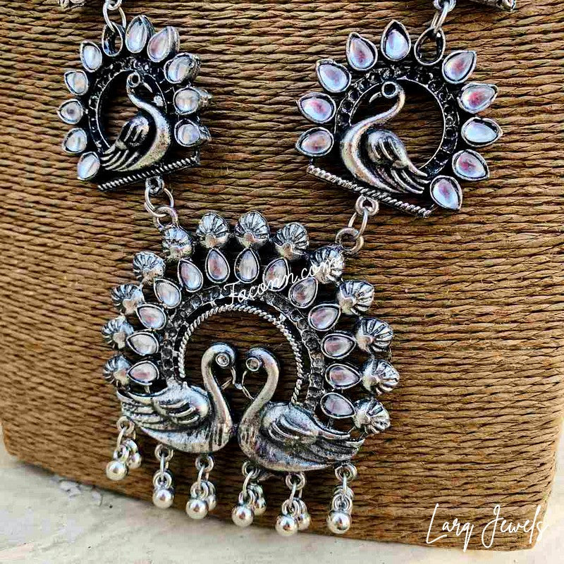 LARQ JEWELS Antique German Silve Tribal Boho Peacock Necklace Set