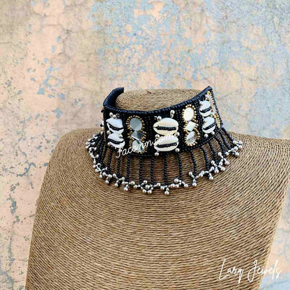 LARQ JEWELS Black Mirror Hand Crafted Fabric Choker Set