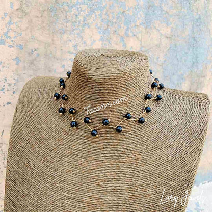 LARQ JEWELS Black Golden Pearl Beaded Choker Necklace For Women