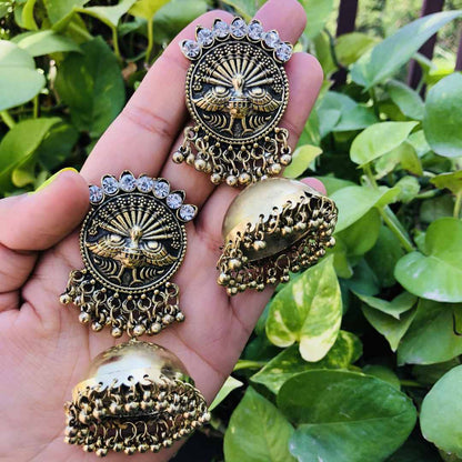 LARQ JEWELS Oxidized Silver &amp; Gold Plated Brass Jhumki Ethnic Earrings with Stones for Women &amp; Girls, Gold
