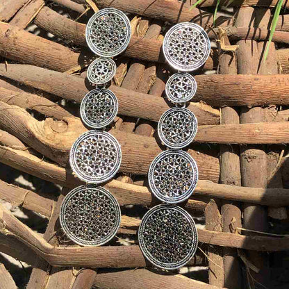 LARQ JEWELS Oxidized Silver Concentric Circle Metal Ethnic Long Dangle Drop Earrings for Women