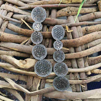 LARQ JEWELS Oxidized Silver Concentric Circle Metal Ethnic Long Dangle Drop Earrings for Women