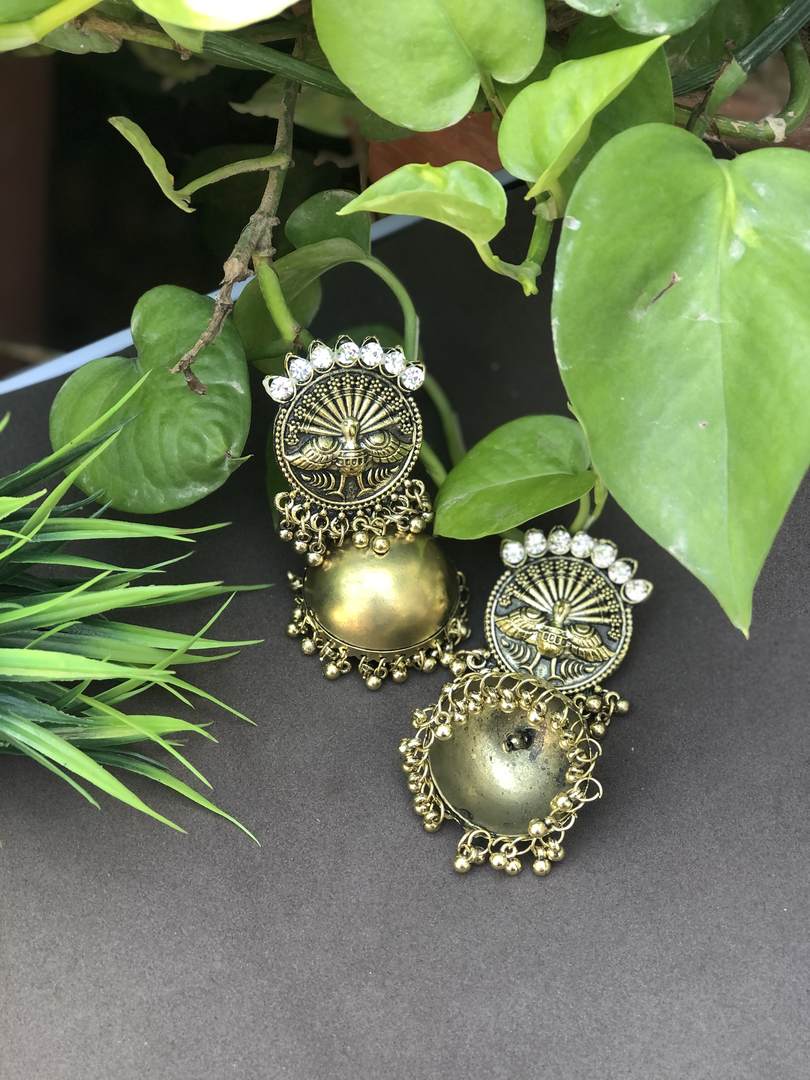 LARQ JEWELS Oxidized Silver &amp; Gold Plated Brass Jhumki Ethnic Earrings with Stones for Women &amp; Girls, Gold