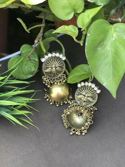 LARQ JEWELS Oxidized Silver &amp; Gold Plated Brass Jhumki Ethnic Earrings with Stones for Women &amp; Girls, Gold