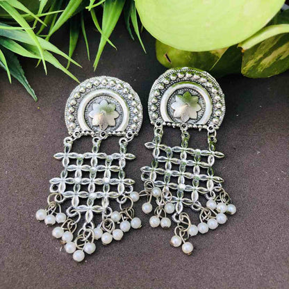 LARQ JEWELS Mandala Lightly Embellished Brass Multilayer White Beads Drop Earrings