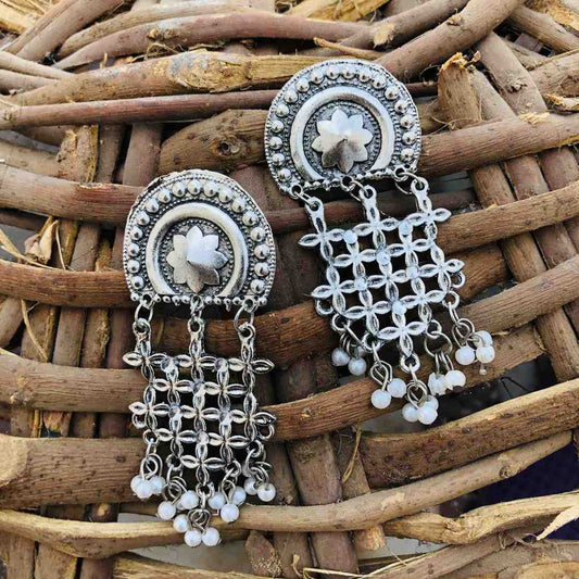 LARQ JEWELS Mandala Lightly Embellished Brass Multilayer White Beads Drop Earrings