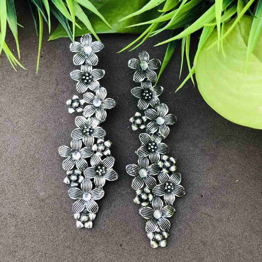 LARQ JEWELS Traditional Beautiful Handcrafted German Oxidised Silver Floral Long Earring