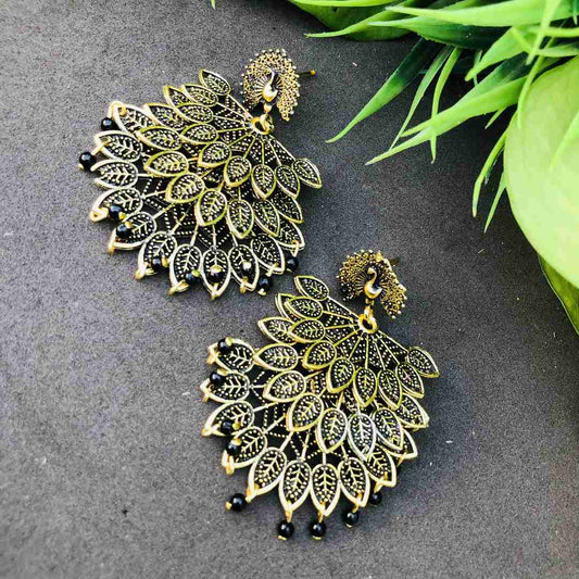 LARQ JEWELS Silver Plating Oxidised Meena Work Earring For Women And Girls- Black