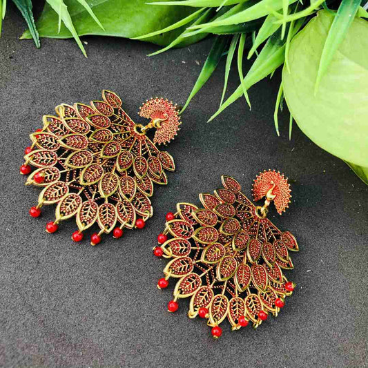 LARQ JEWELS Silver Plating Oxidised Meena Work Earring For Women And Girls- Red