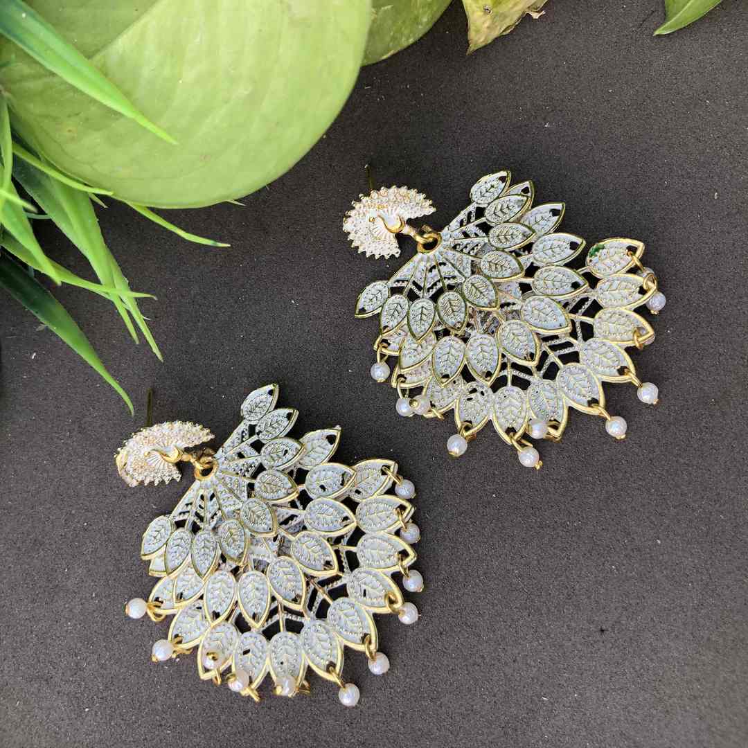 LARQ JEWELS Silver Plating Oxidised Meena Work Earring For Women And Girls- White