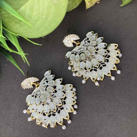 LARQ JEWELS Silver Plating Oxidised Meena Work Earring For Women And Girls- White