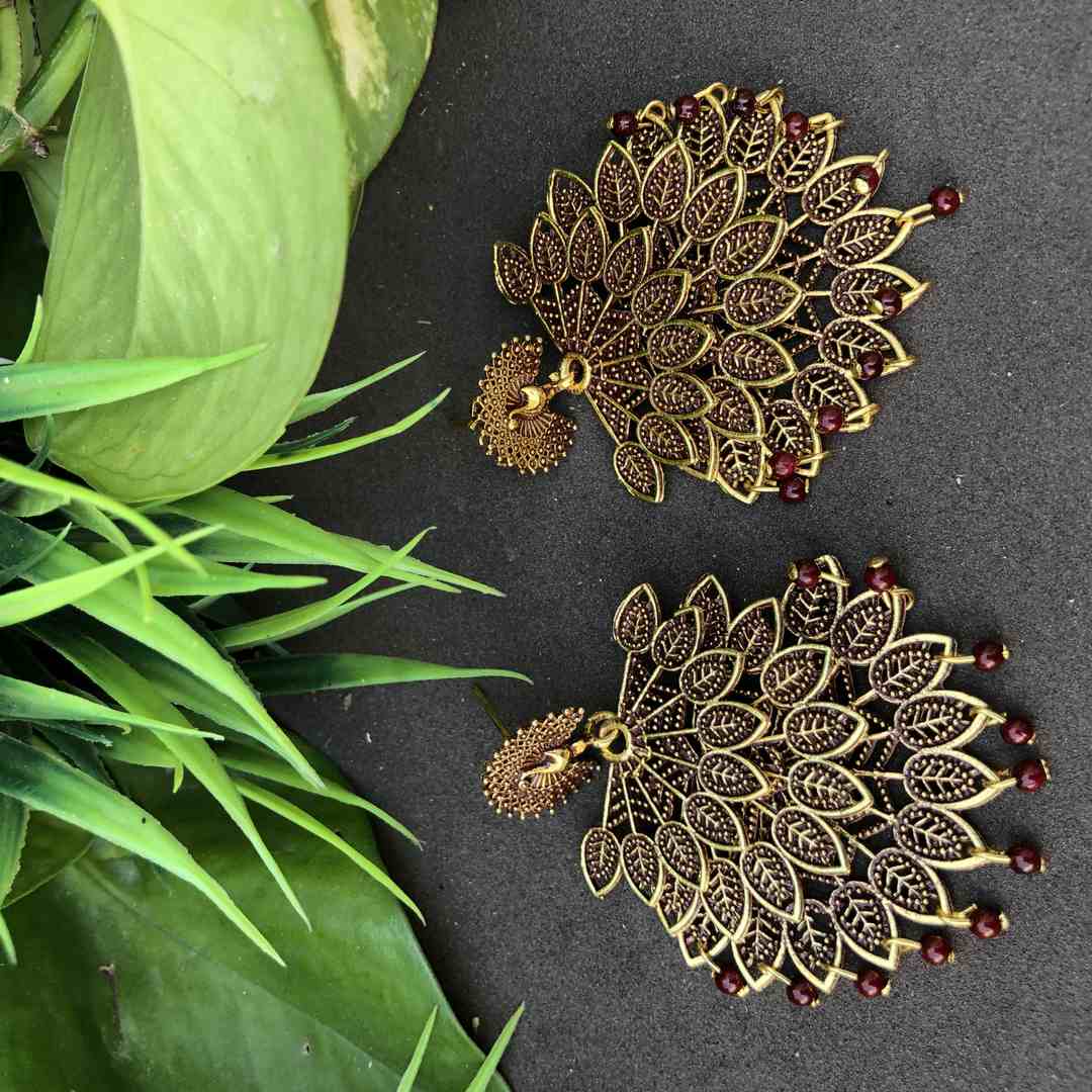 LARQ JEWELS Silver Plating Oxidised Meena Work Earring For Women And Girls- Maroon