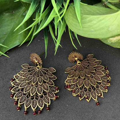 LARQ JEWELS Silver Plating Oxidised Meena Work Earring For Women And Girls- Maroon