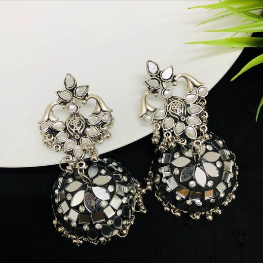 LARQ JEWELS Silver Plated Handcrafted Afghani Designer Indian Ethnic Oxidised Earring