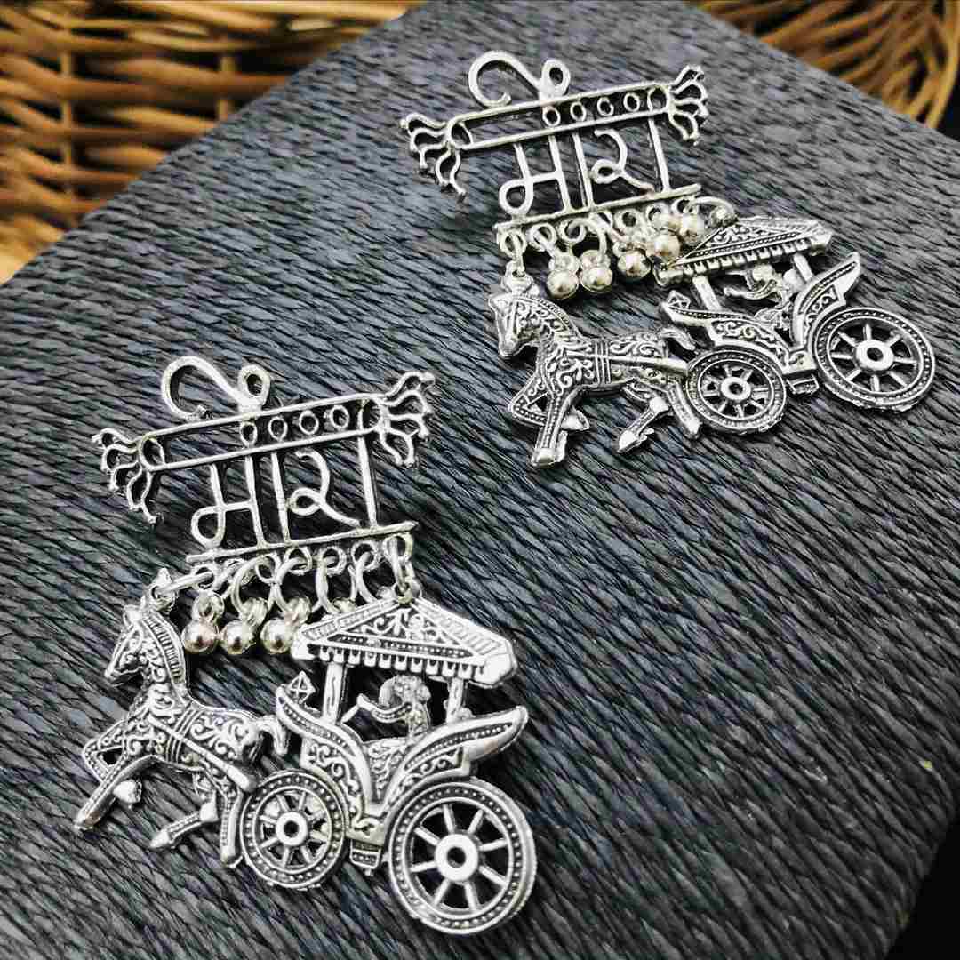 LARQ JEWELS German Oxidized Silver Unique Traditional Antique Meera Stud Earrings