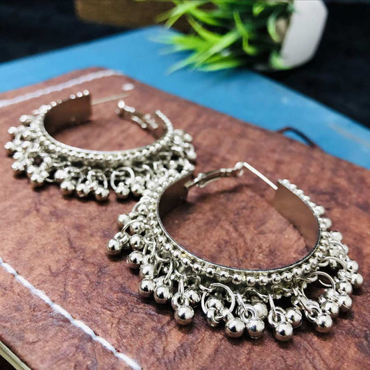 LARQ JEWELS oxidized silver Afghani ghungroo hoop earrings for girls and women