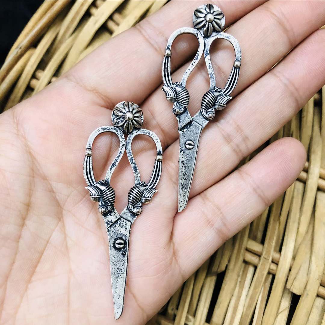 LARQ JEWELS Trending Antique Oxidised Scissor Shape Stud Earrings for women and girls
