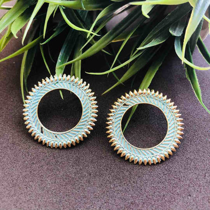 LARQ JEWELS Designer Afghani Gypsy Tribal Lightweight Oxidized Silver Circular Ring Stud Earrings- Blue